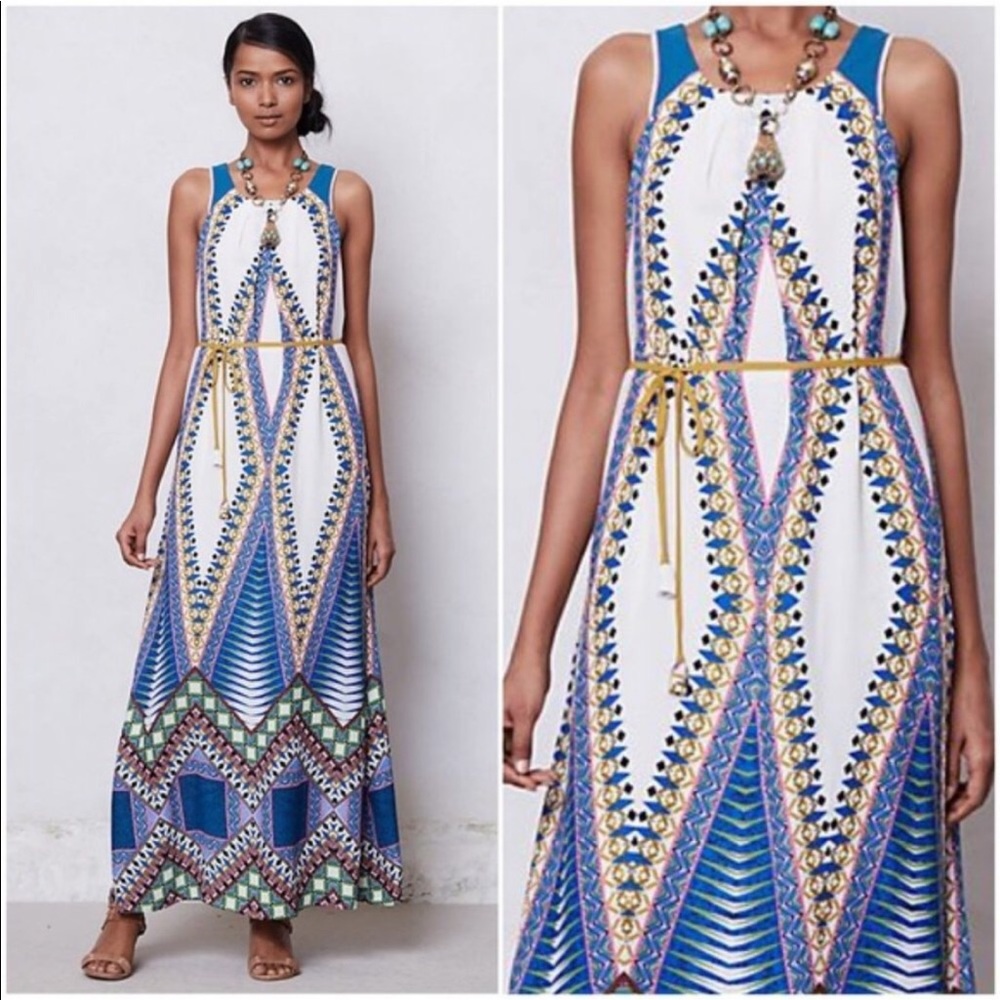 Anthropologie Blue and White Maxi Dress